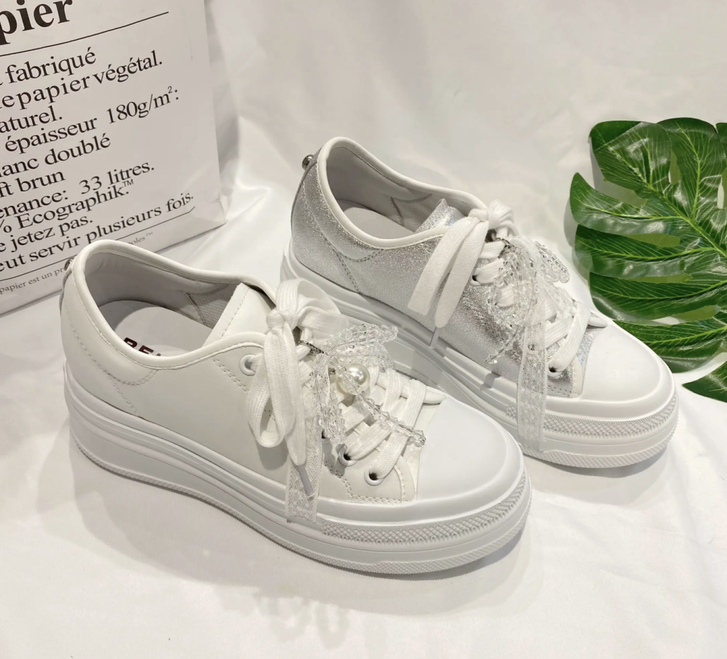 Casual Chunky Canvas Sneakers With Lace Pearls